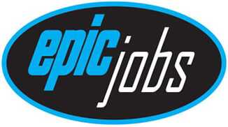 Blue and white epic jobs graphic.